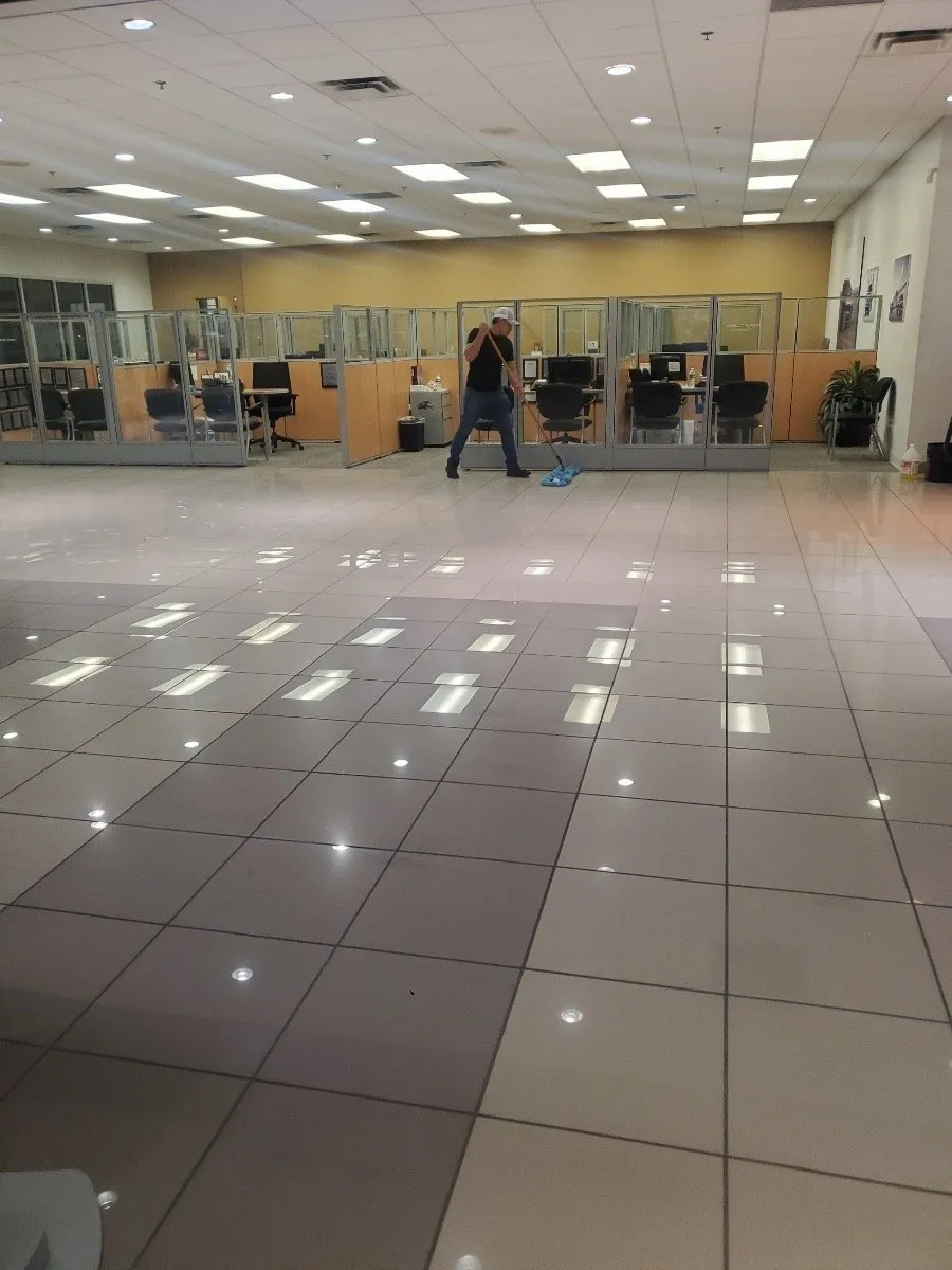 Polished tile sales floor cleaned in a Dallas-Fort Worth commercial building