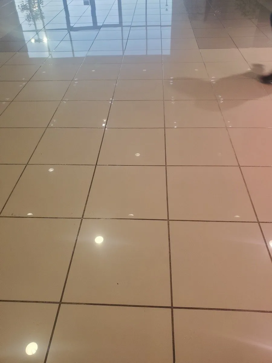 Commercial tile floor in Dallas-Fort Worth cleaned to a reflective finish